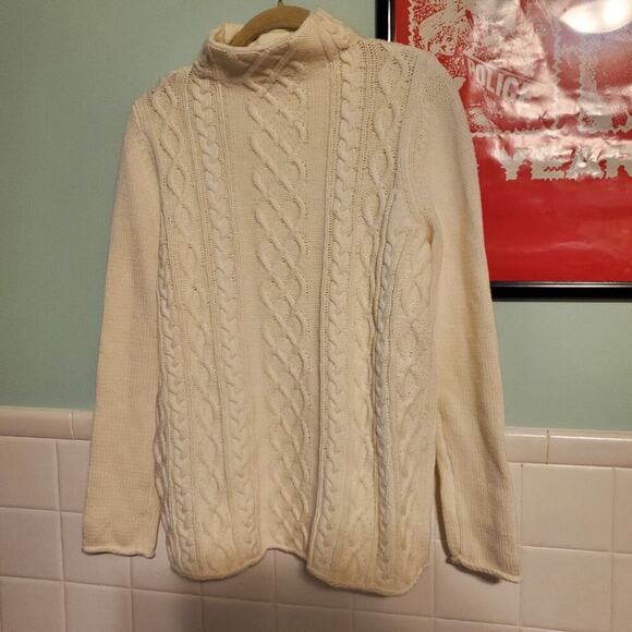 Talbots Ivory Cable Knit Funnel Neck Sweater Women's Size Small - Picture 5 of 10